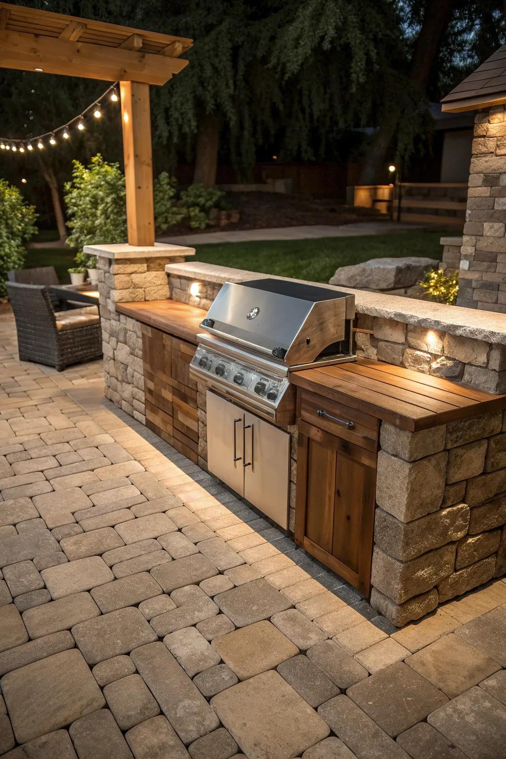 Elevate your outdoor gatherings with a stunning handcrafted kitchen on your paver patio.