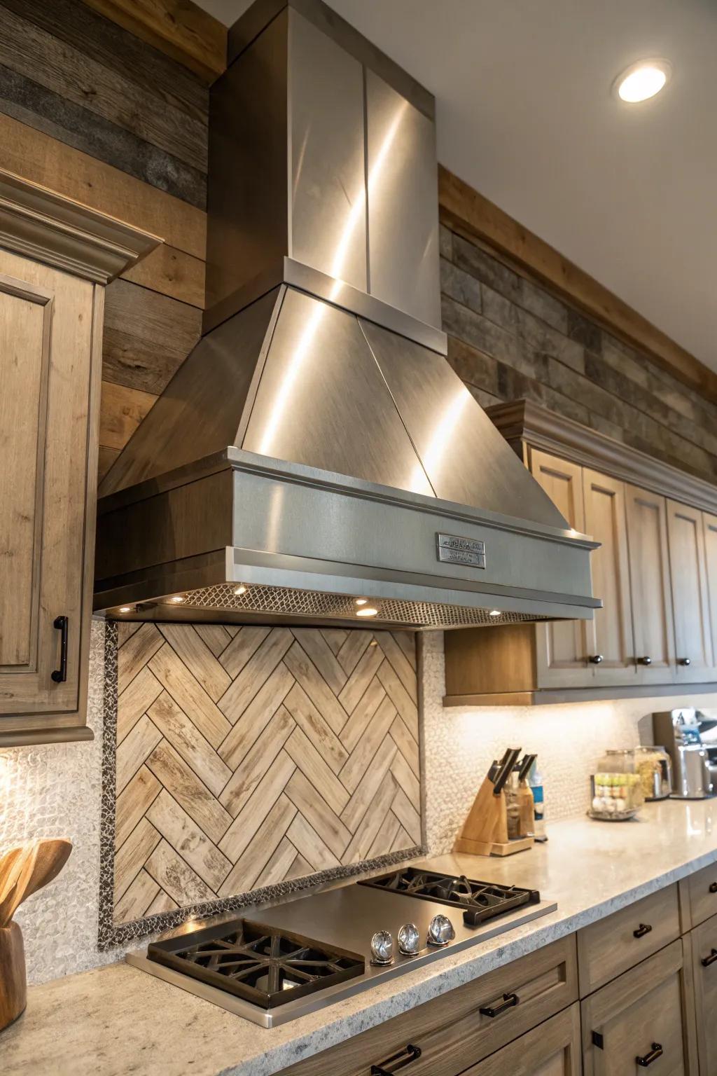 Elevate your kitchen's style with a custom range hood that combines modern elegance with rustic charm. #DIYCraftsmanship #KitchenDesign