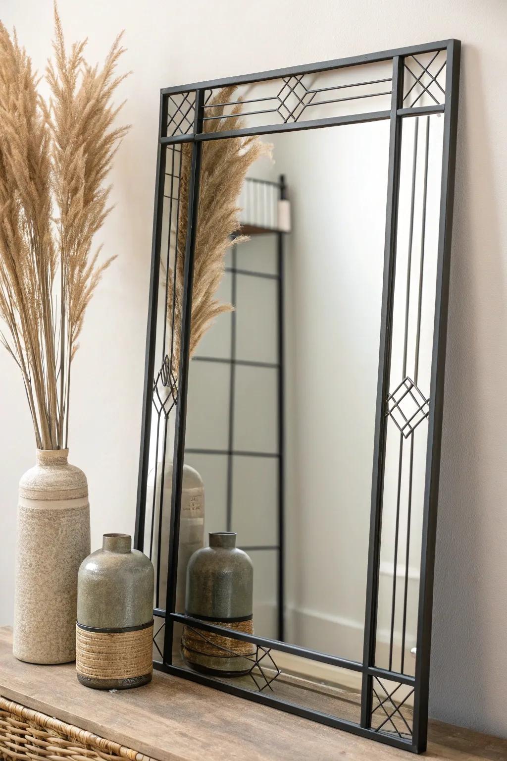 Elevate your space with an industrial metal frame mirror that exudes modern elegance and simplicity.