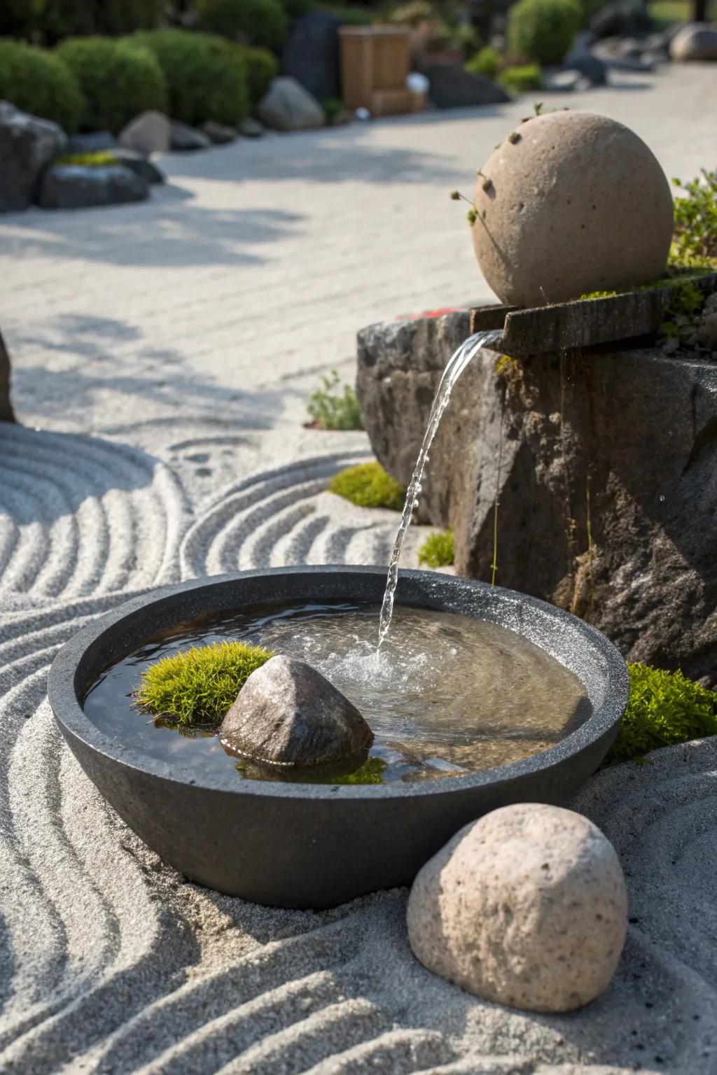 Find your tranquility with this stunning Zen garden rock fountain, a perfect blend of simplicity and natural beauty.