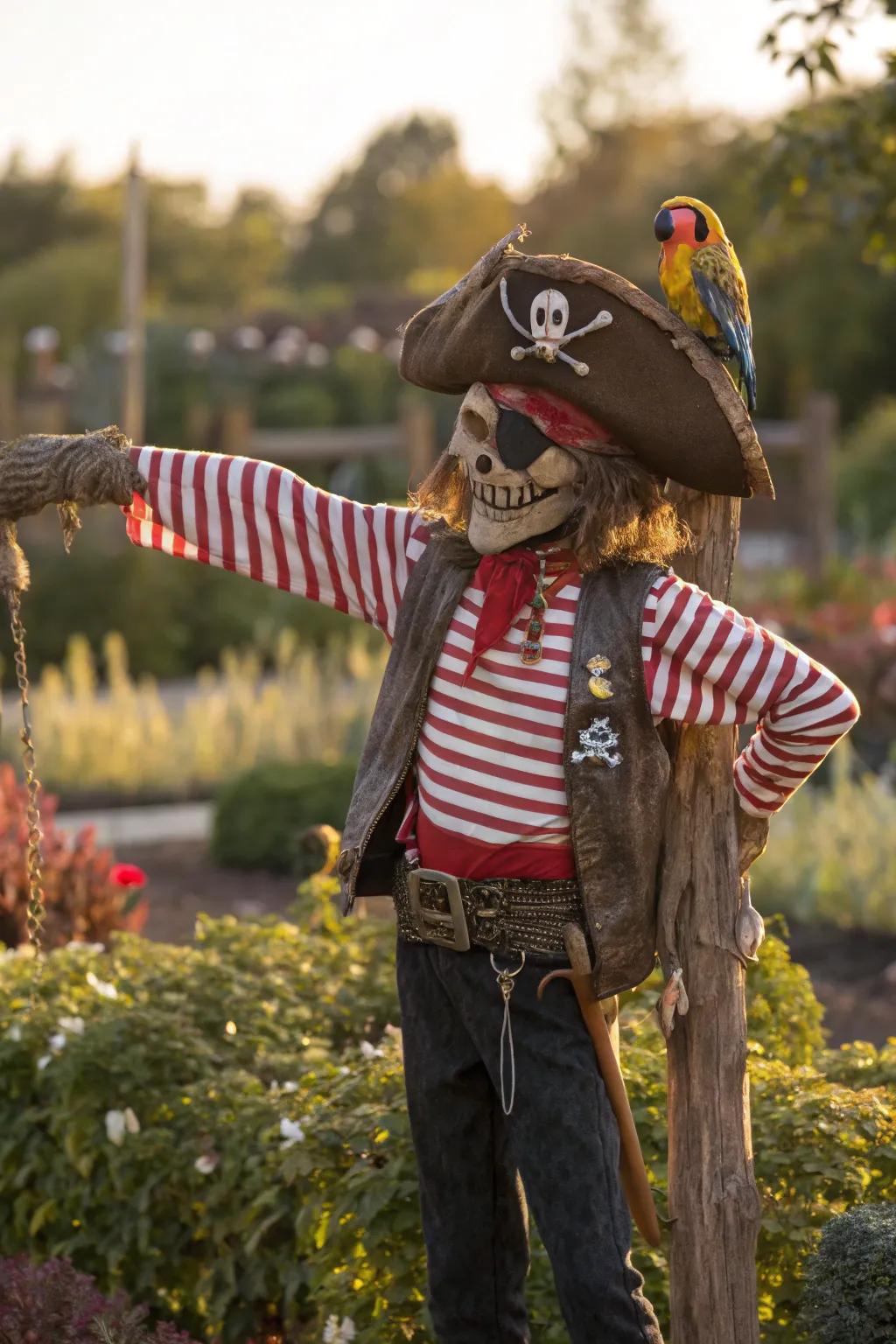 A pirate scarecrow that sails the seas of your garden with style and flair. ☠️🦜 #DIYScarecrow #Craftsmanship