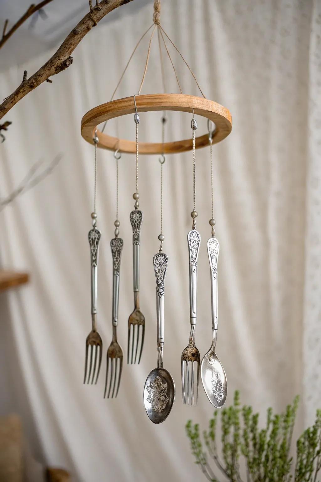 Transform everyday silverware into enchanting melodies with this elegant DIY wind chime.