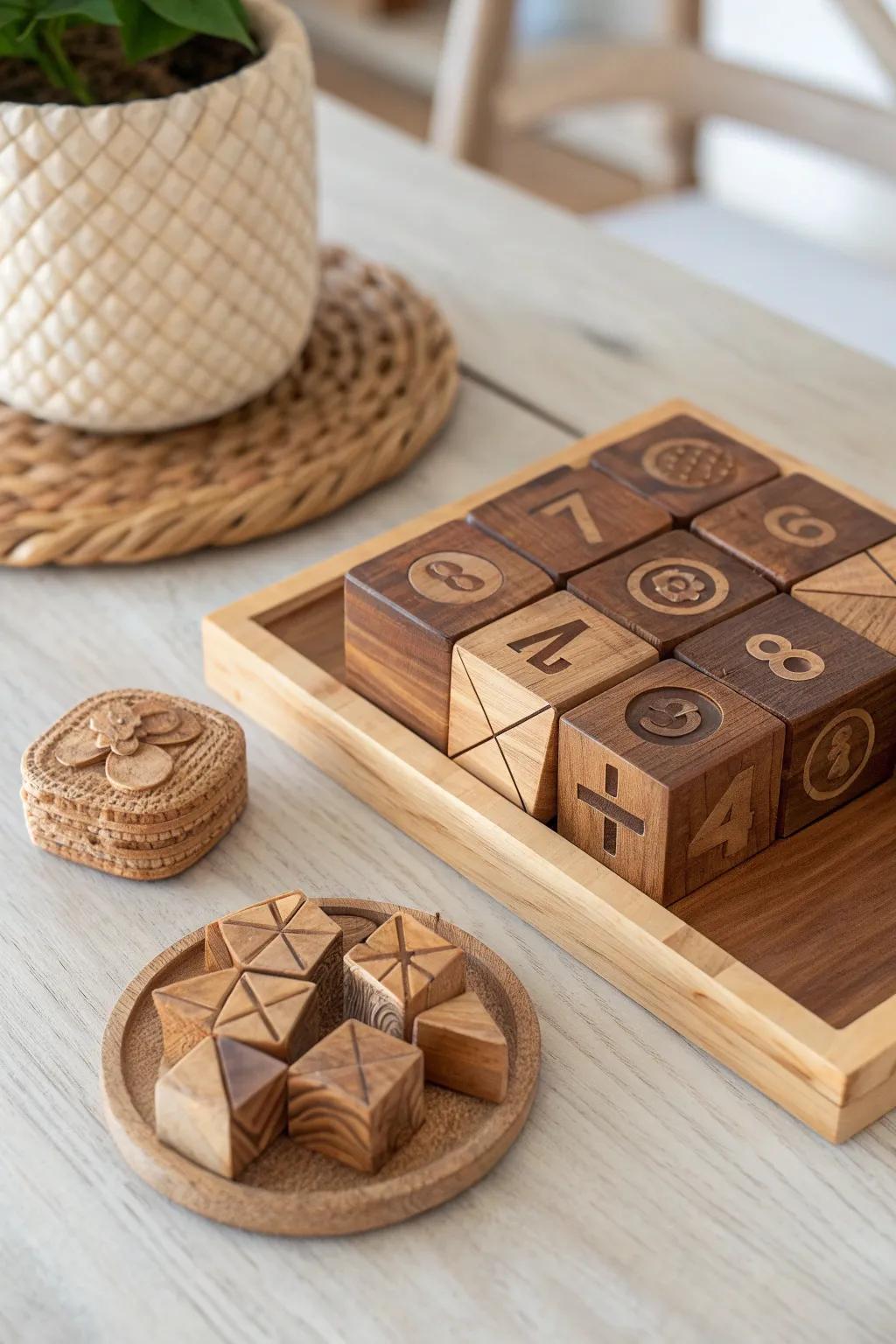 Crafted with love: A wooden puzzle that makes learning numbers and shapes a delightful experience.