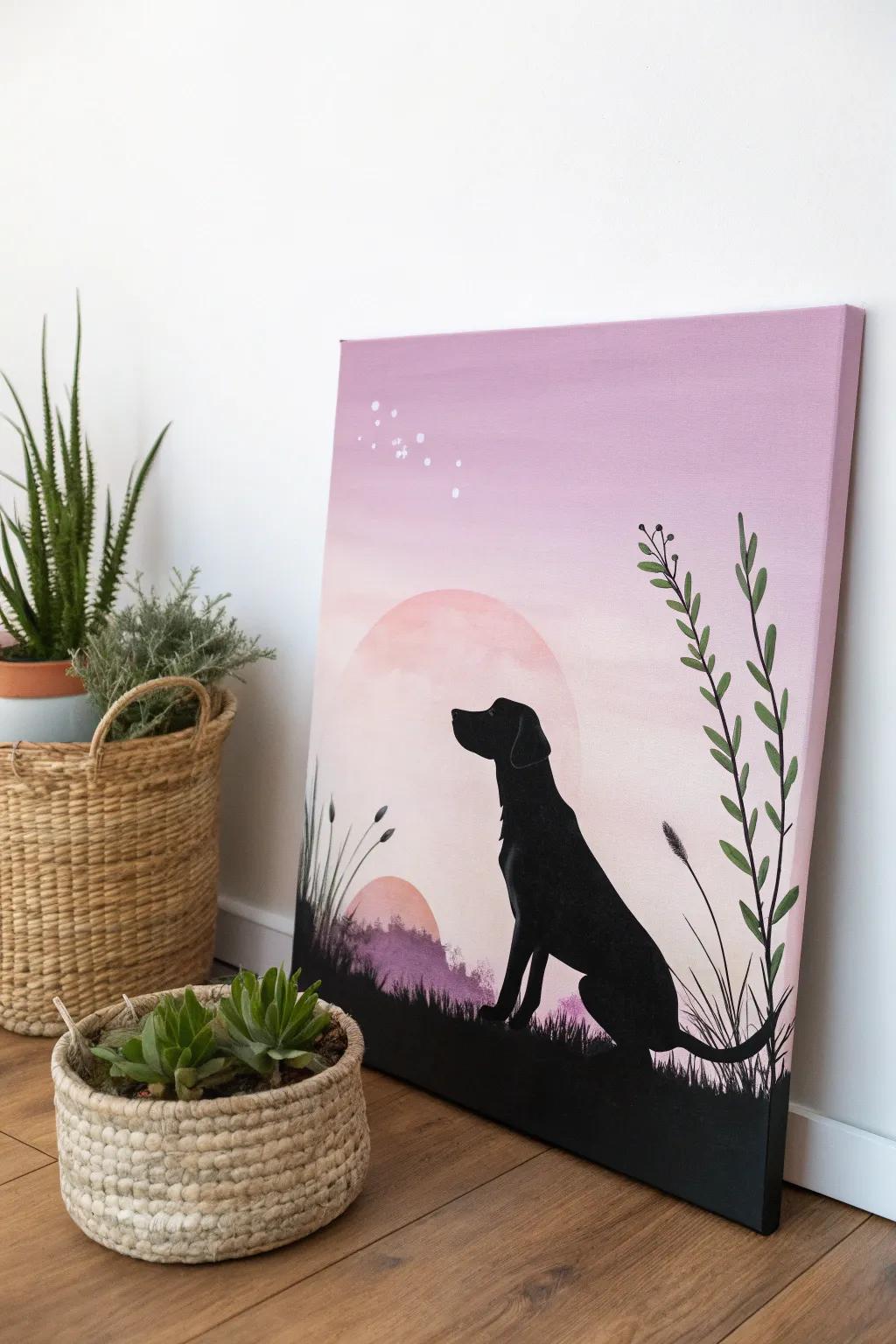 Capture the elegance of twilight with a serene silhouette of your beloved furry friend.