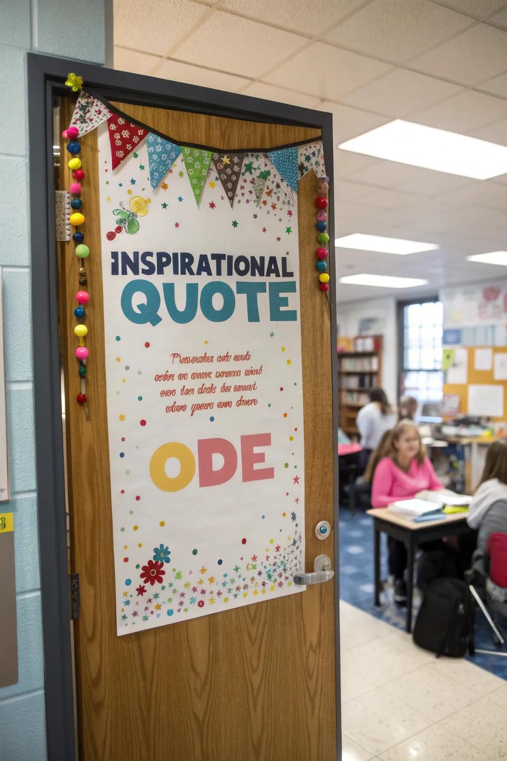A classroom door showcasing an inspirational quote, encouraging students to reach their potential.