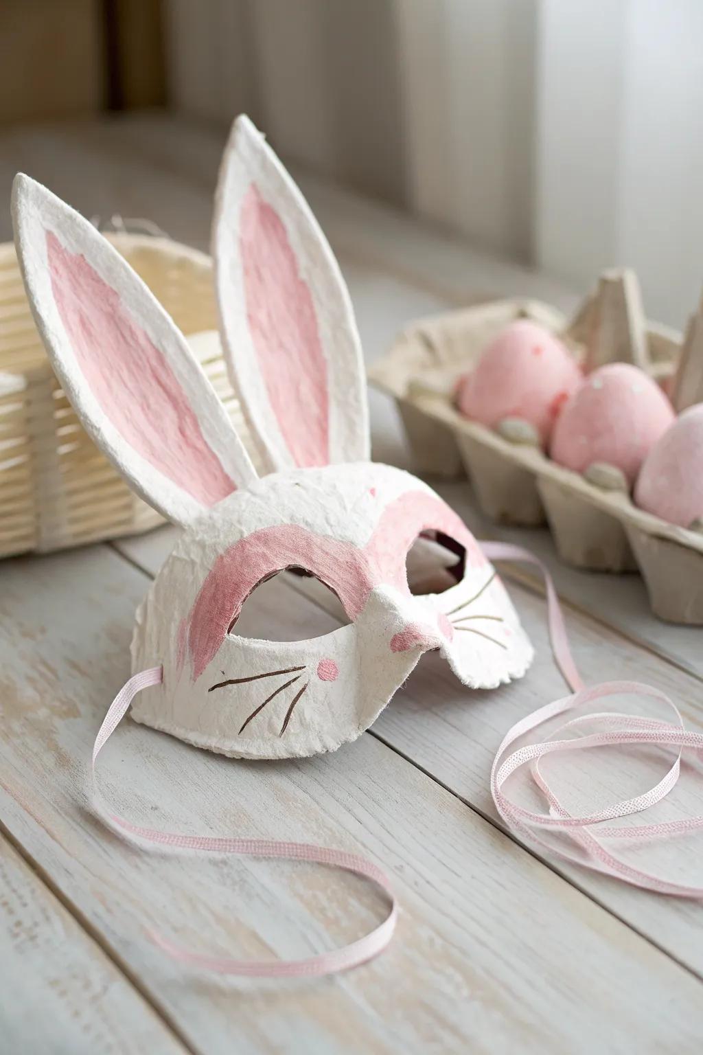 Transform egg cartons into whimsical bunny masks—perfect for a creative Easter disguise!
