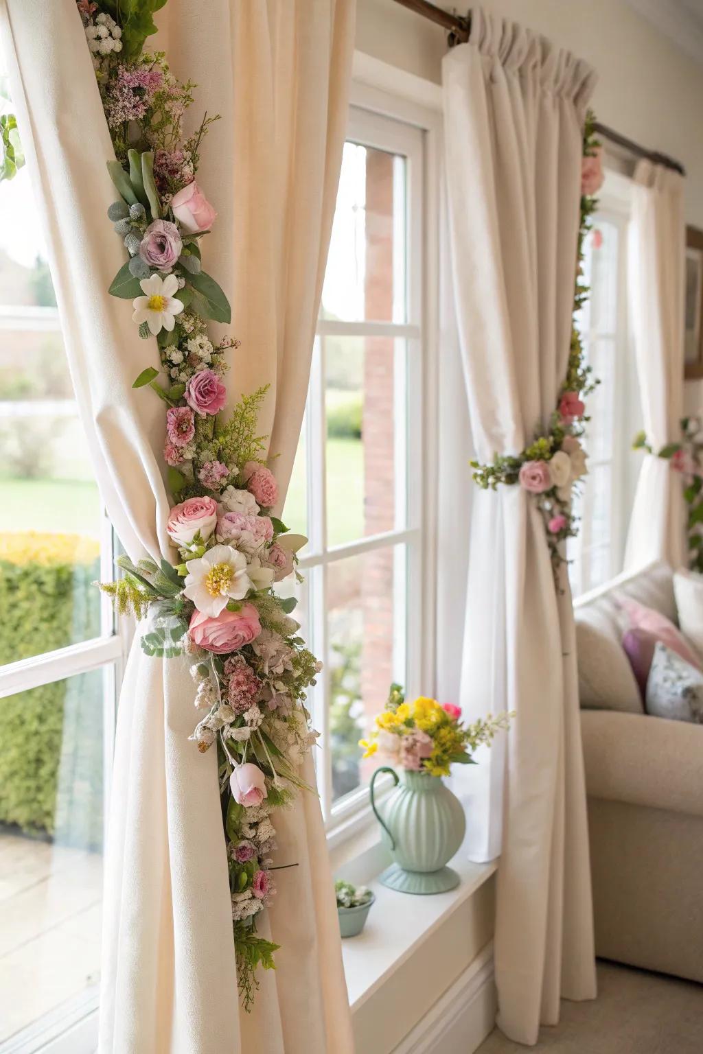Floral tiebacks frame the window with a touch of spring.