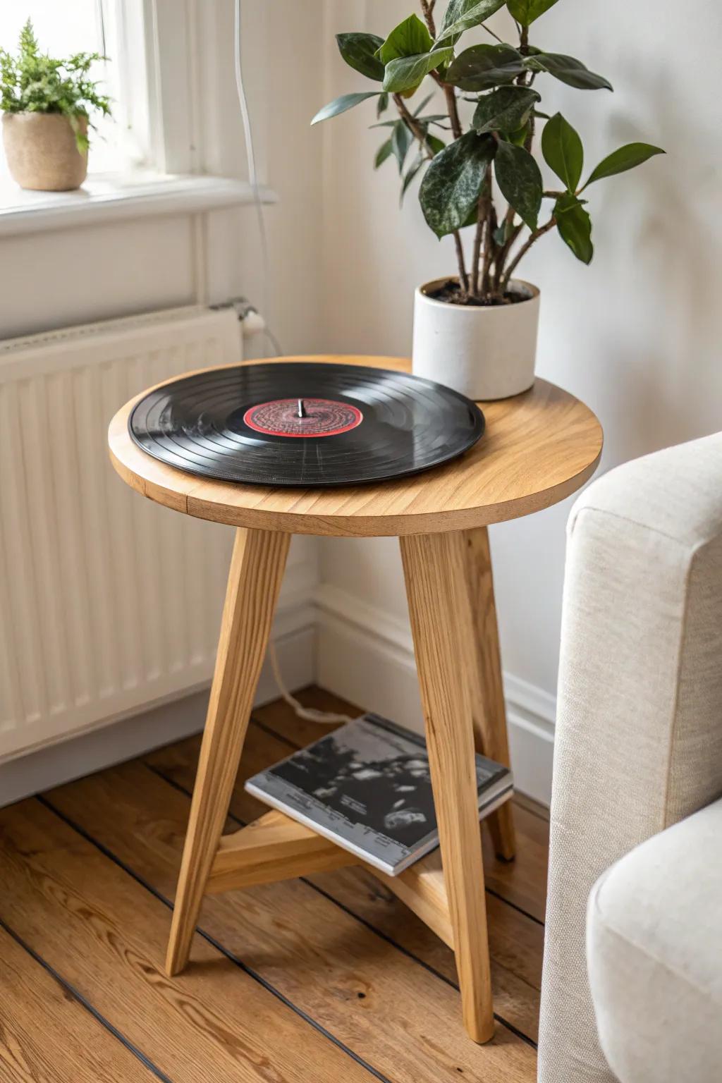 Transform your space with this chic DIY vinyl record side table – where simplicity meets style.