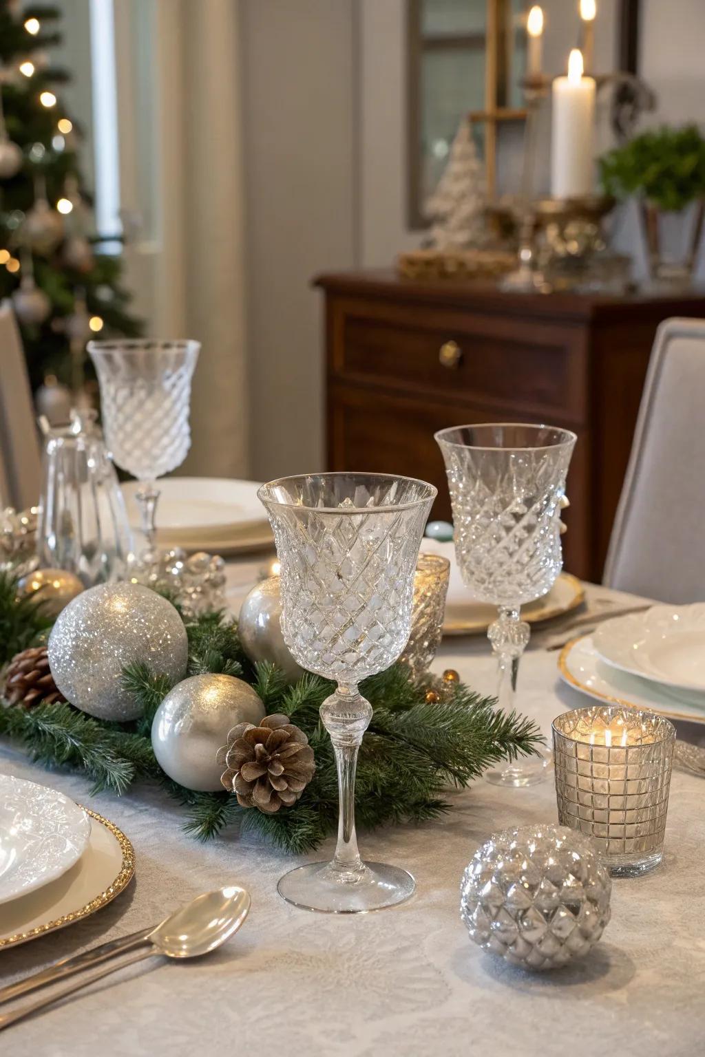 Crystal and glass elements add sophistication to your holiday table.
