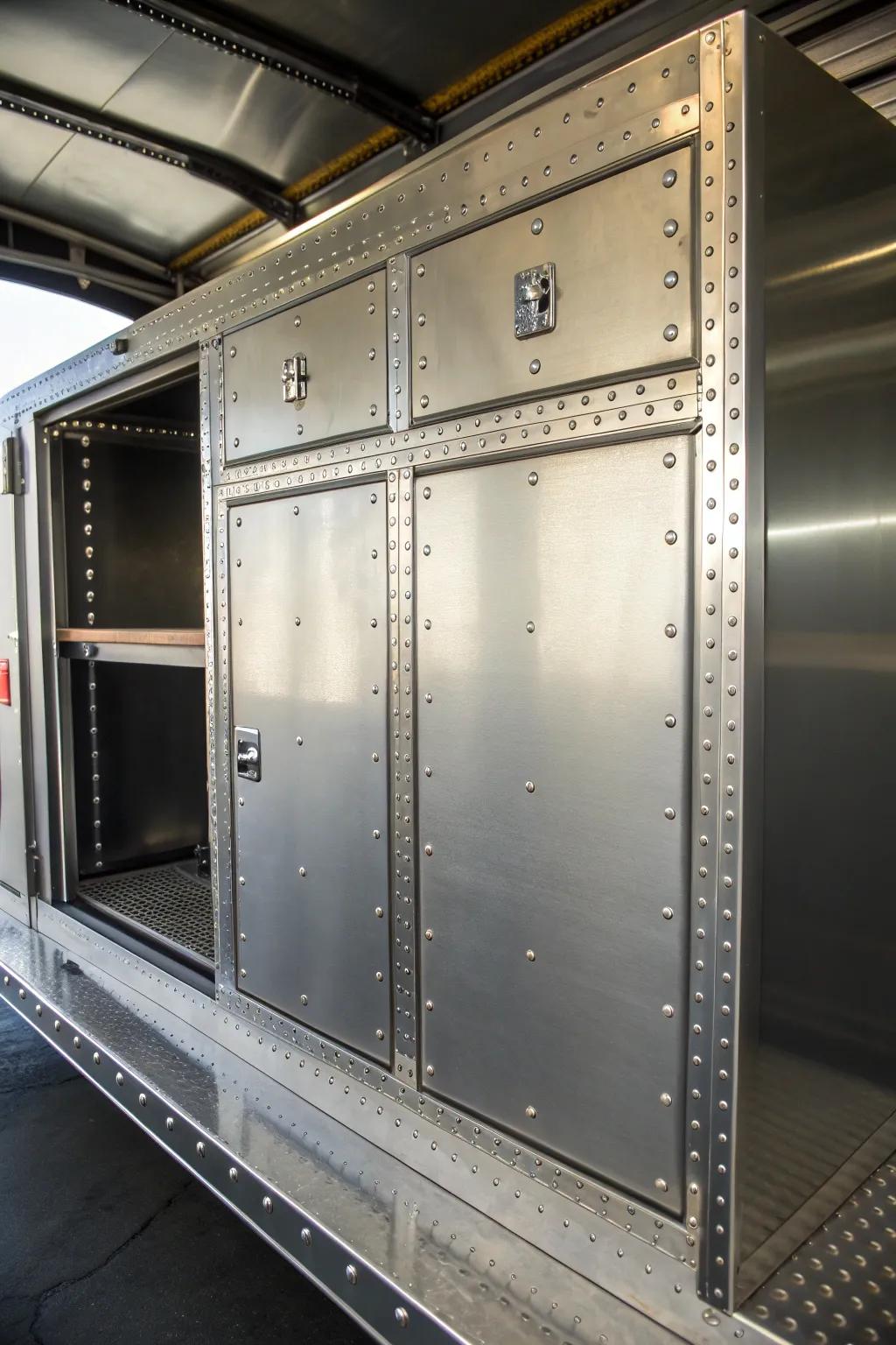 Elevate your trailer's style with sleek, durable metal cabinets.