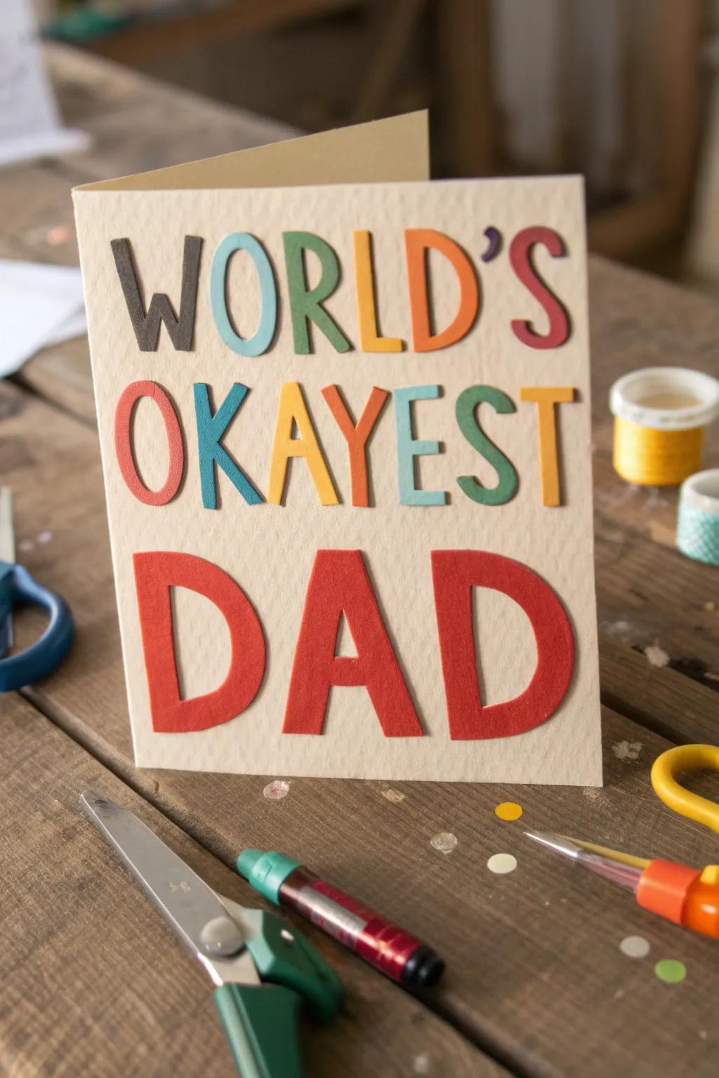 Crafting humor with style: the perfect card for the 'World's Okayest Dad'.