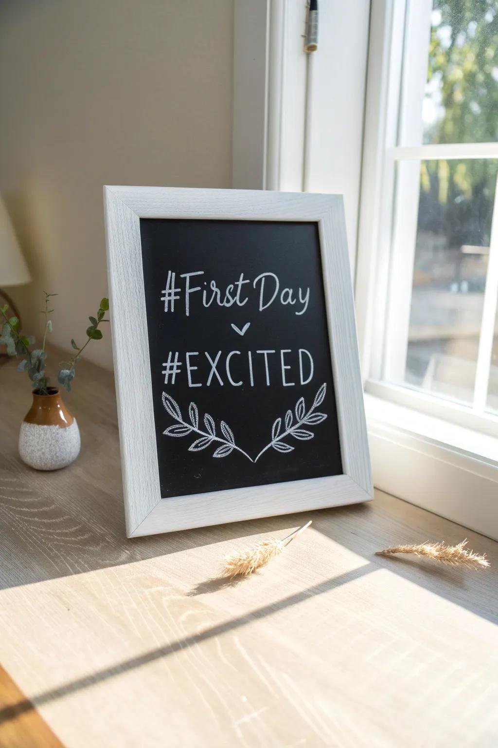 Capture the excitement of the first day with a hashtag! #FirstDay #Excited