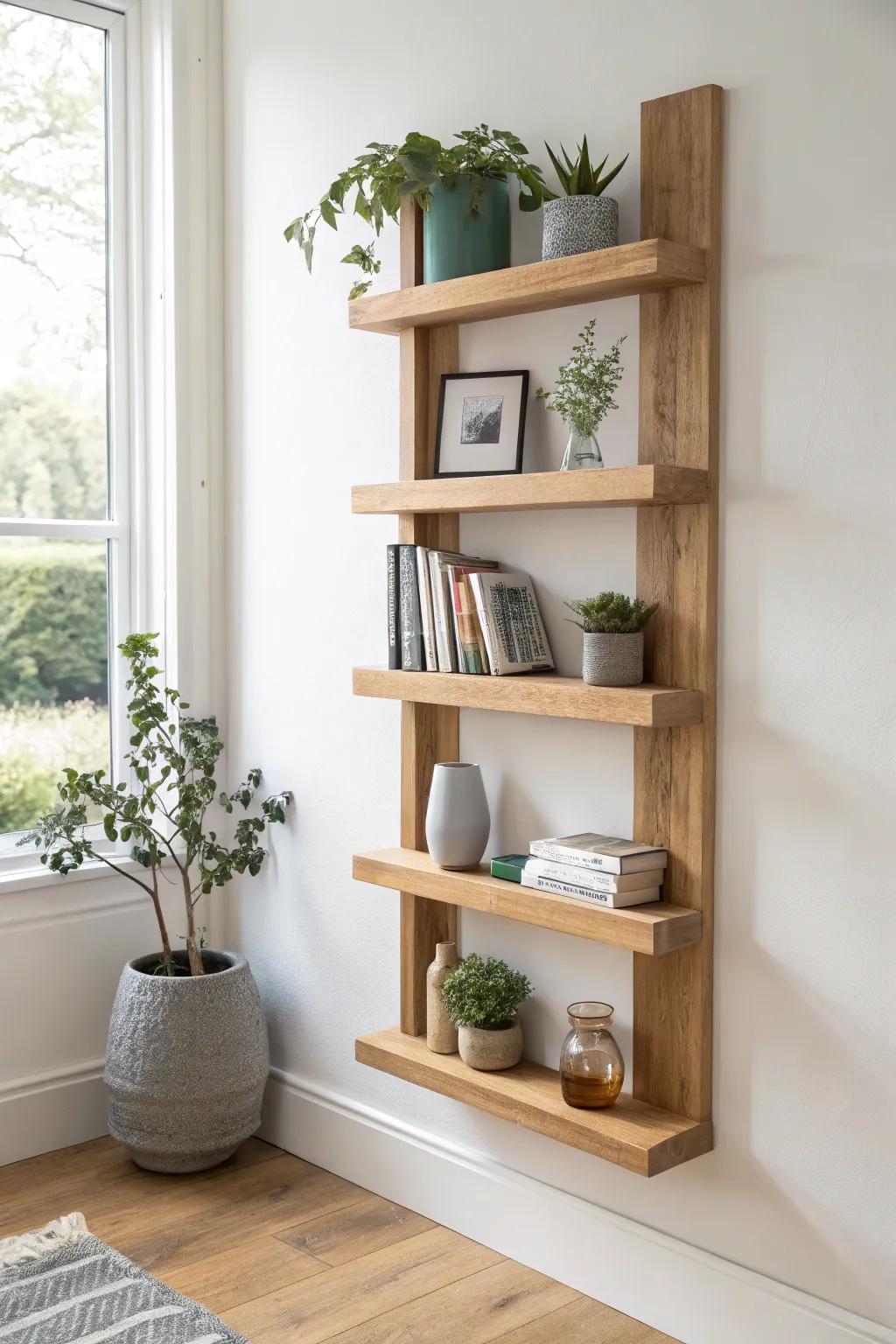 Elevate your space with artful floating bookshelves that inspire simplicity and creativity.