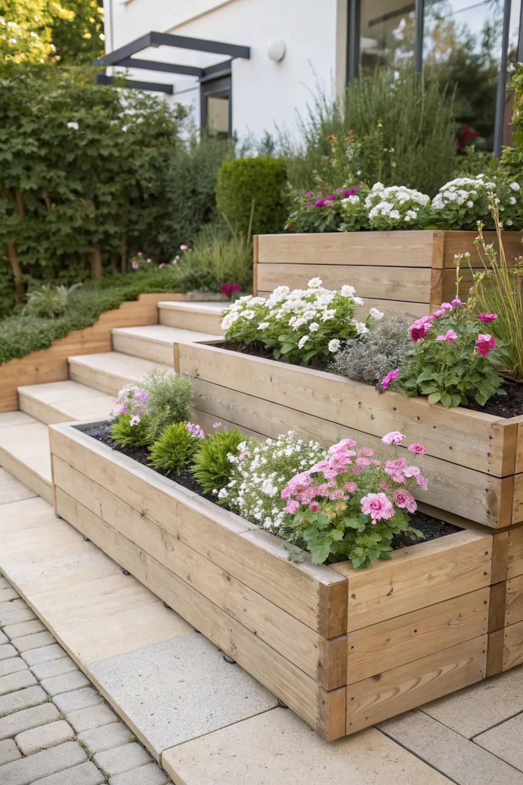 Elevate your garden’s beauty with tiered edging that adds depth and elegance. 🌸✨