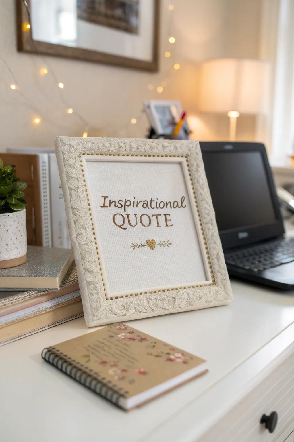 Text embroidery in chic frames adds a personal touch.