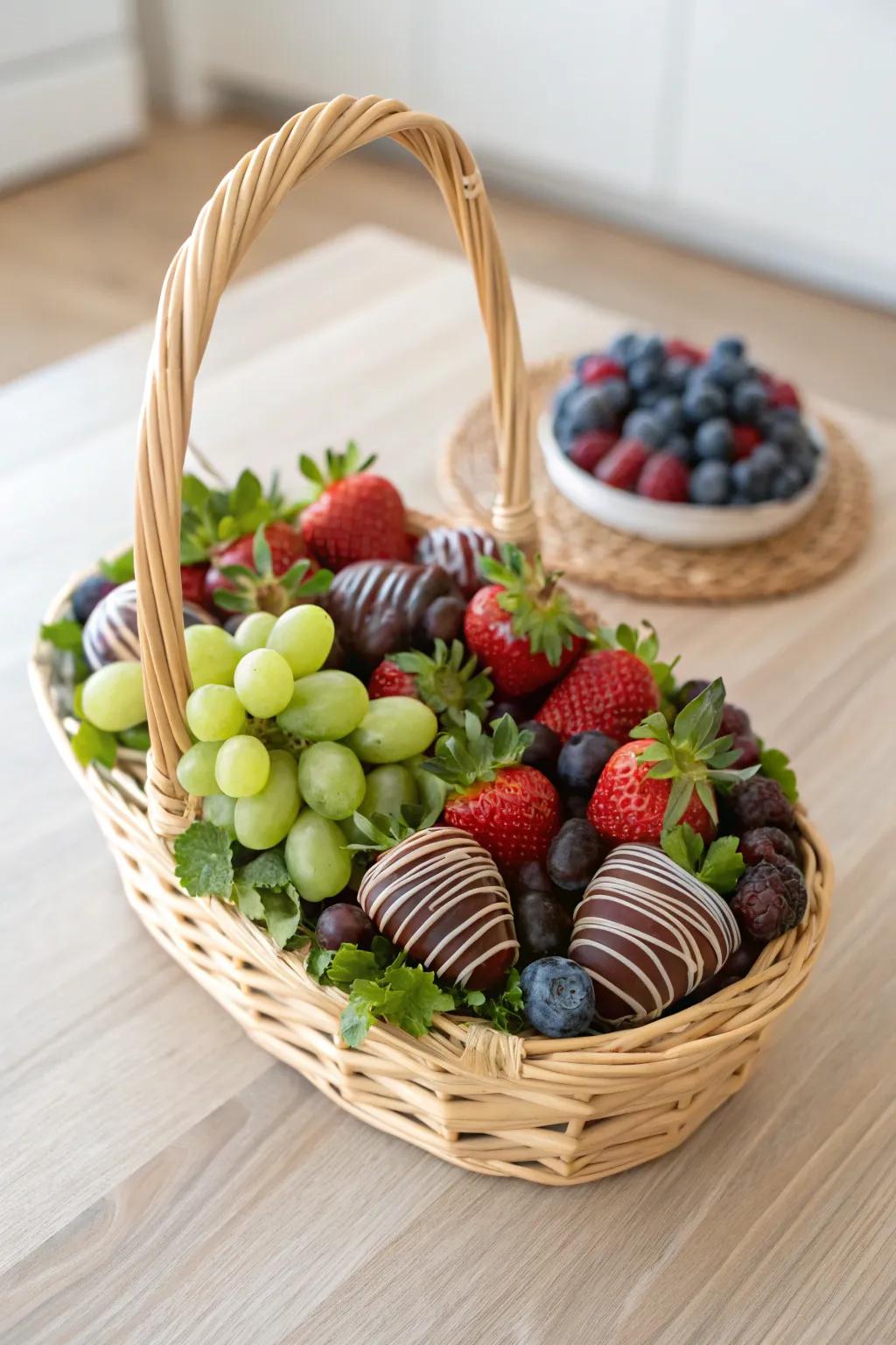 Indulge in elegance with chocolate-covered strawberry surprises amidst nature's sweetness.
