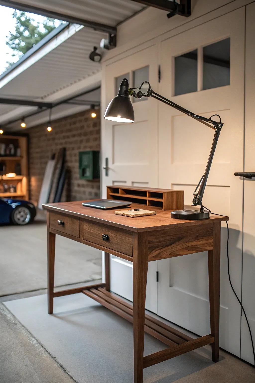 Transform your garage into a stunning home office with the perfect blend of craftsmanship and style.