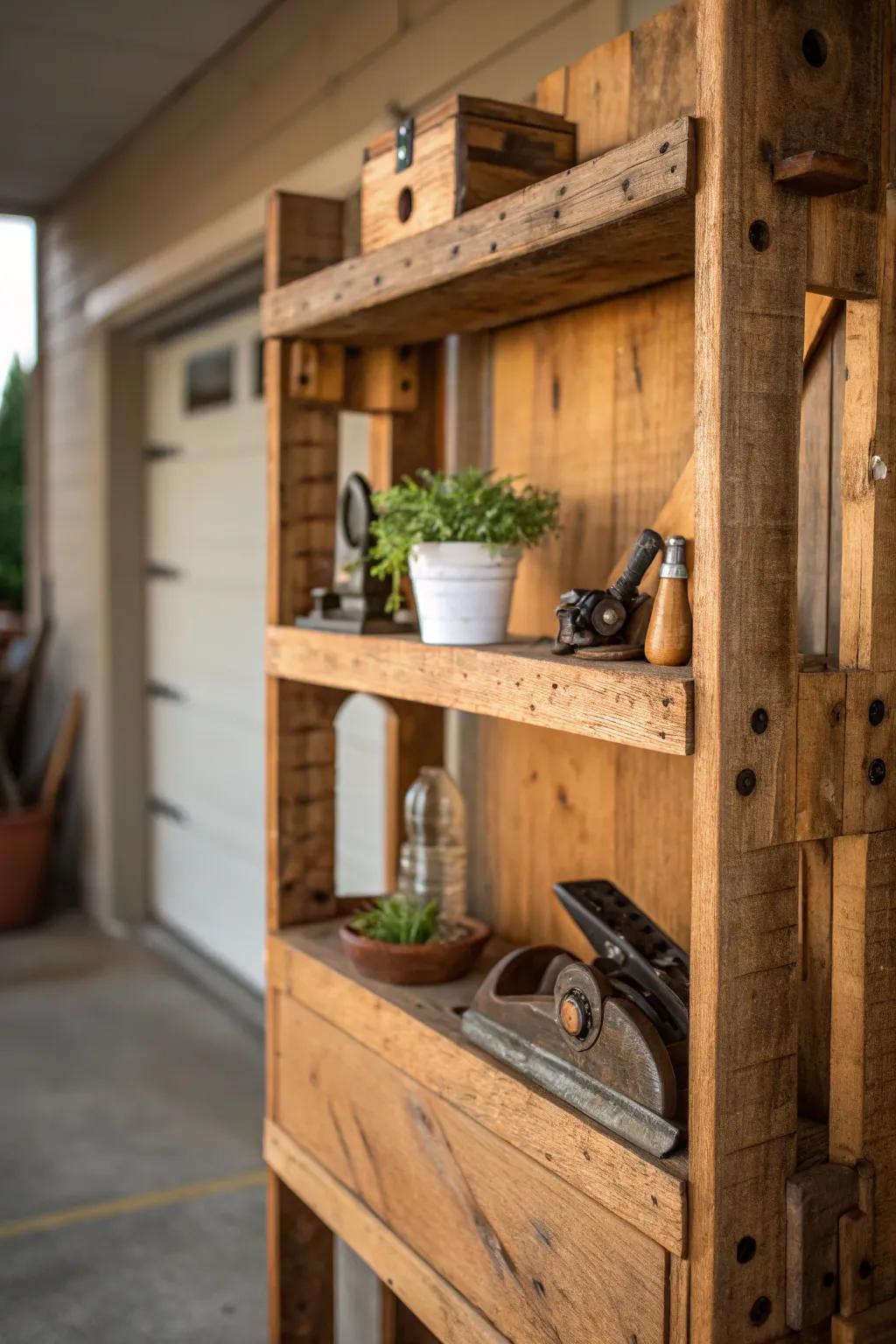 Transform your garage with artisanal shelves that reflect your unique style.