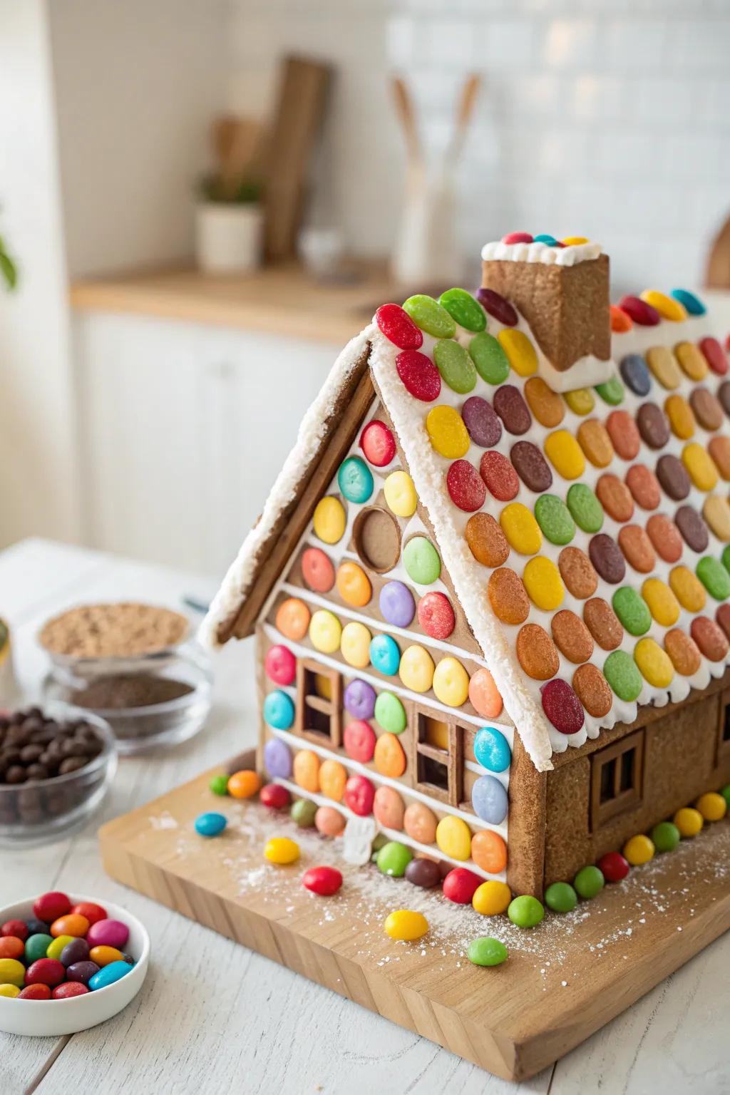 Sweet Dreams: A Gingerbread Castle Roof Adorned with a Kaleidoscope of Candies