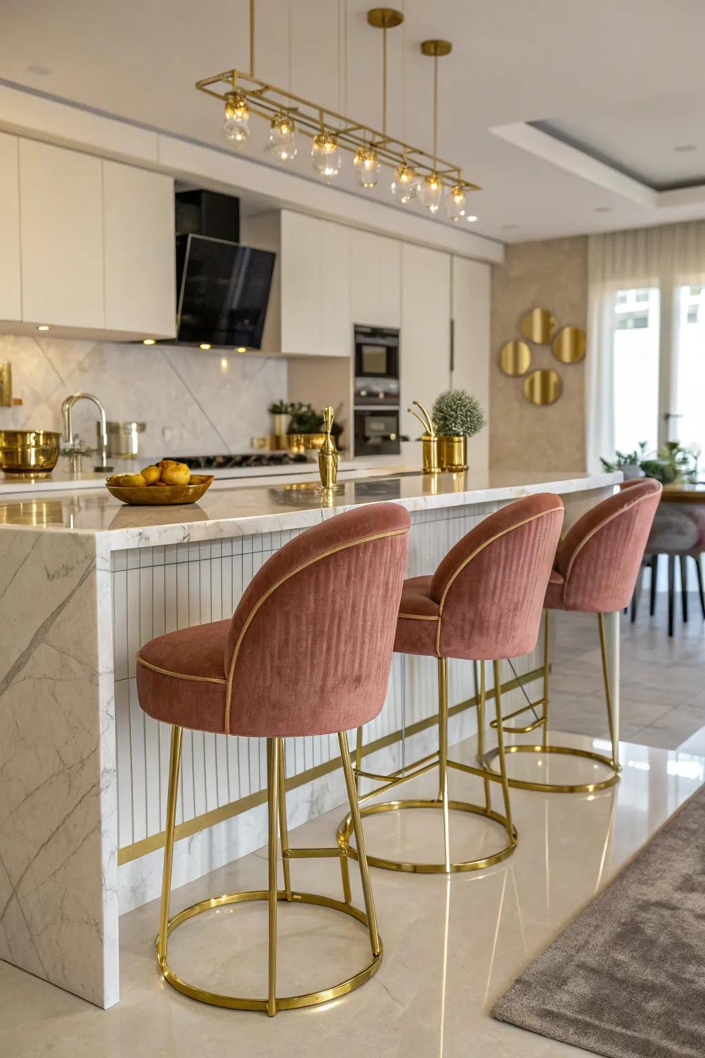 Luxurious seating enhancing the kitchen's comfort and style.