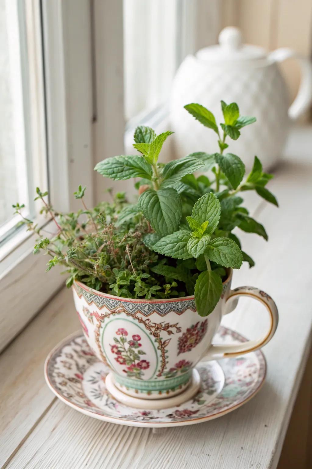 Bring a touch of nature indoors with charming teacup herb pots. Perfect for adding a quaint, handcrafted vibe to your space.