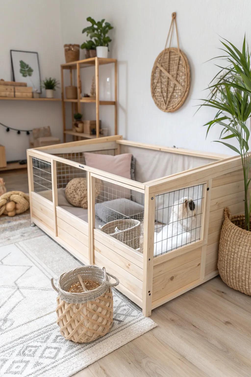 Elevate your guinea pig's home with a bespoke C&C cage that blends Scandinavian simplicity and boho charm. #CustomCreations #PetParadise
