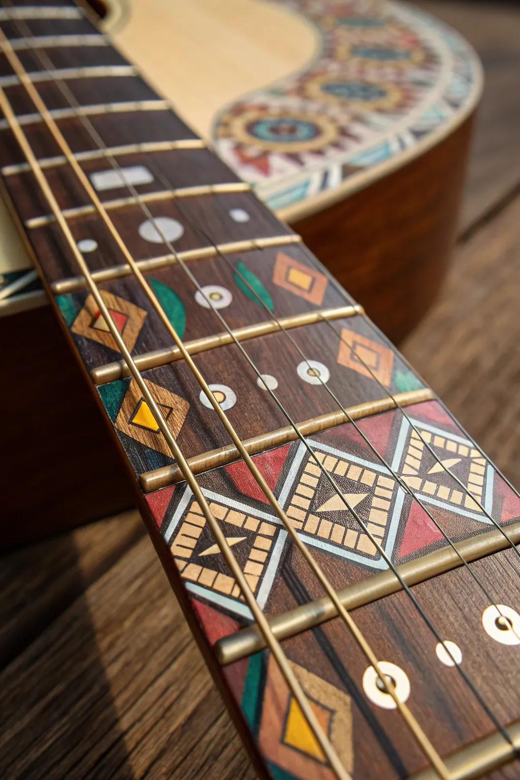 Strum in style: Elevate your guitar with captivating abstract art inlays.