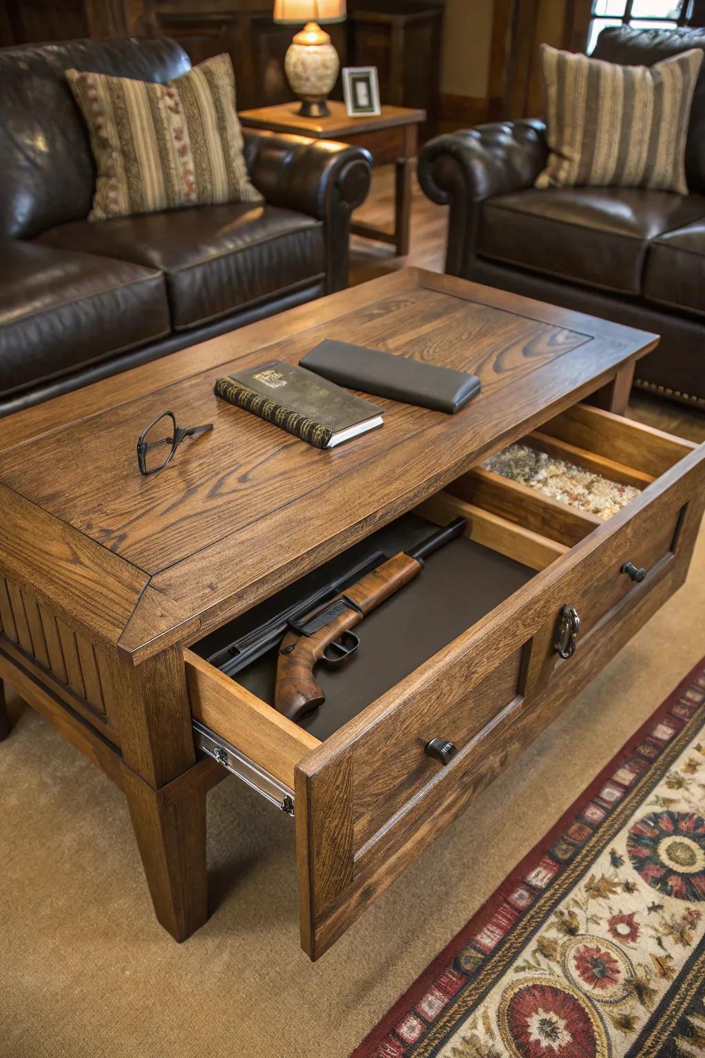 Unveil the artistry of concealed craftsmanship with this hidden compartment coffee table.