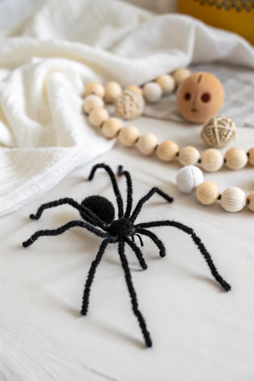 Crafting smiles: A minimalist pipe cleaner spider that dances with imagination. 🕷️✨ #HalloweenCrafts #MinimalistDesign