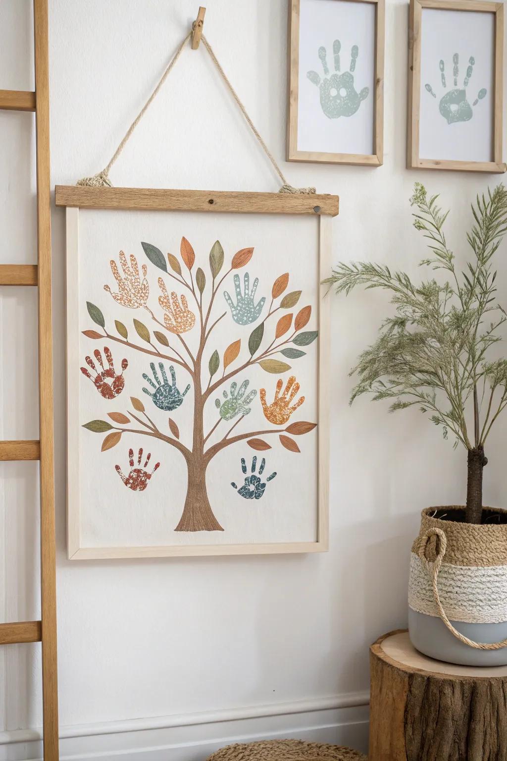 Celebrate family with a handcrafted touch—each handprint a unique leaf on our cherished family tree.