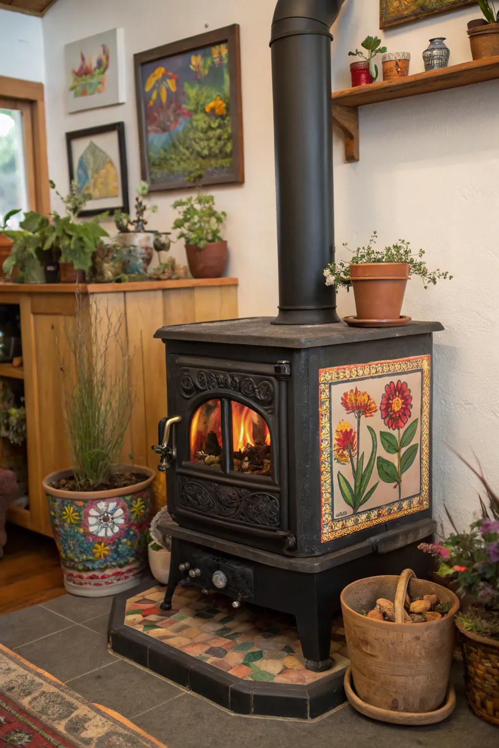 Decorative mantel art adds a personal touch to the hearth.