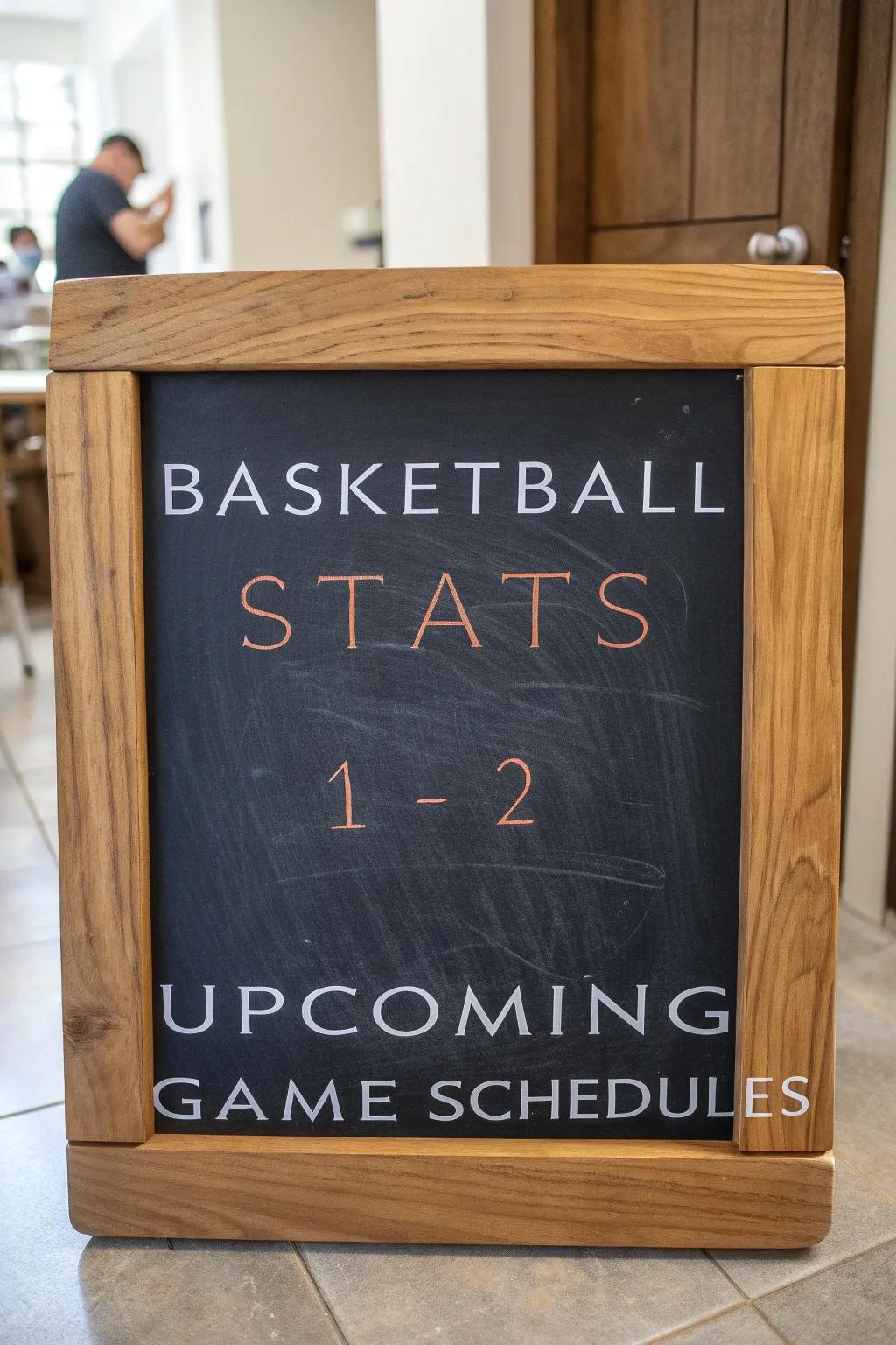 Elevate your game day with handcrafted style: Chalkboard Stats for the ultimate basketball fan.
