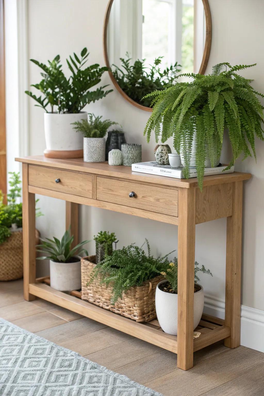 Transform your space with a chic console table planter, where simplicity meets natural elegance. 🌿✨
