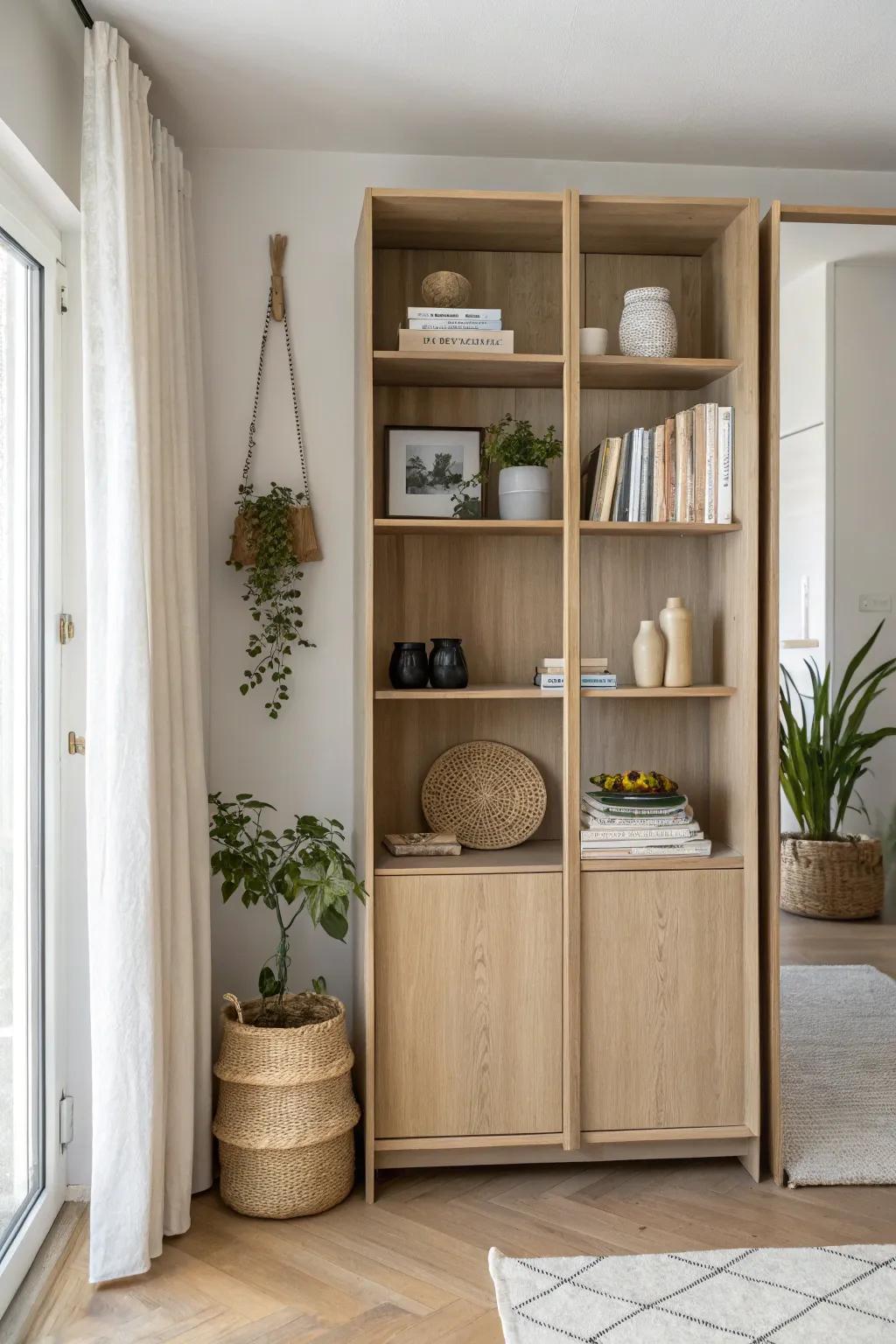 Transform your closet with a stylish bookshelf – the perfect blend of storage and decor for a minimalist haven.