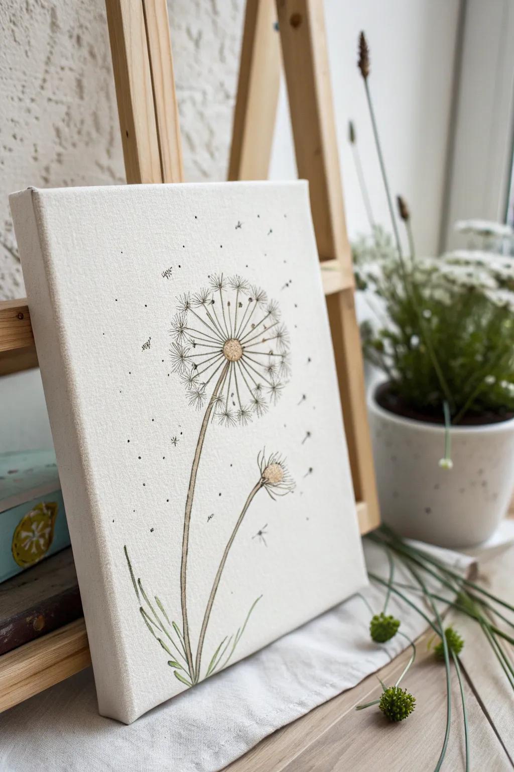 Capture the whimsy of childhood wishes with a simple, elegant dandelion sketch.