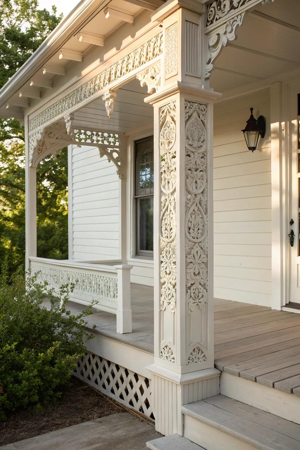 Transform your porch with elegant trim for a touch of boho-chic charm.