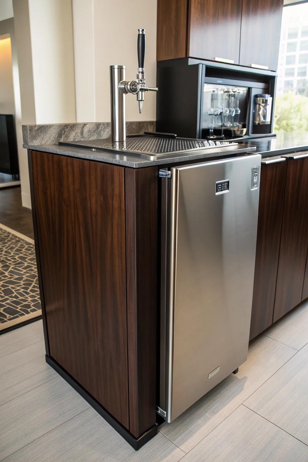 Elevate your keezer design with a built-in drip tray for a seamless and sophisticated look.