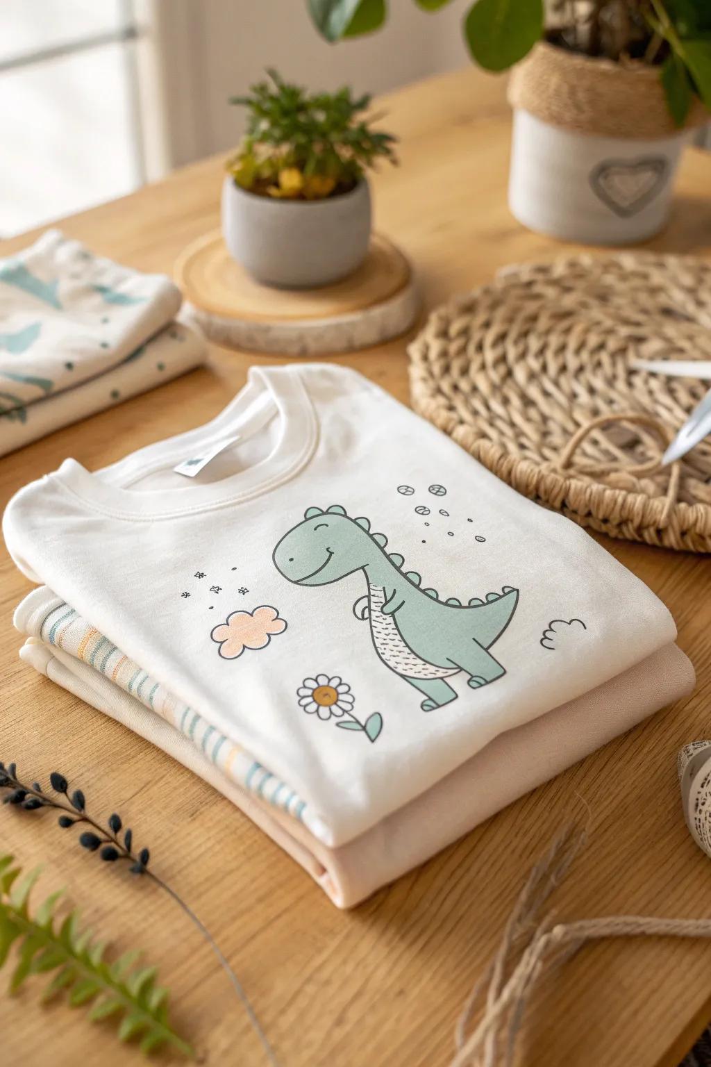 Adorable and minimalist: A charming cartoon dinosaur T-shirt for little ones!