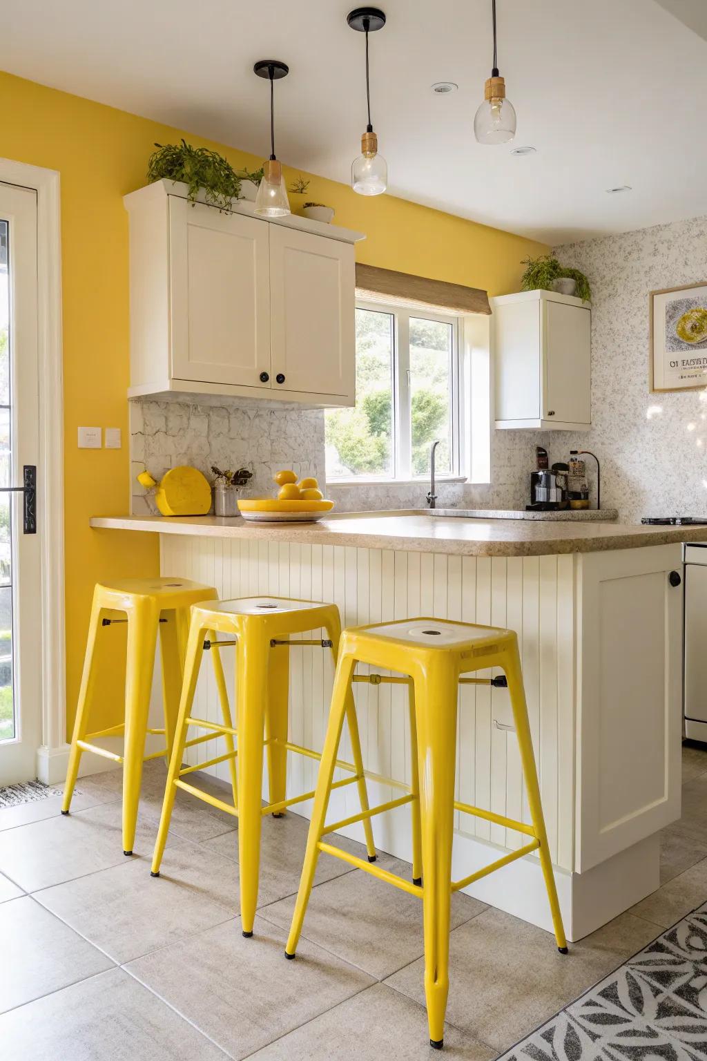 Sunny yellow highlights bring energy and warmth to a kitchen.