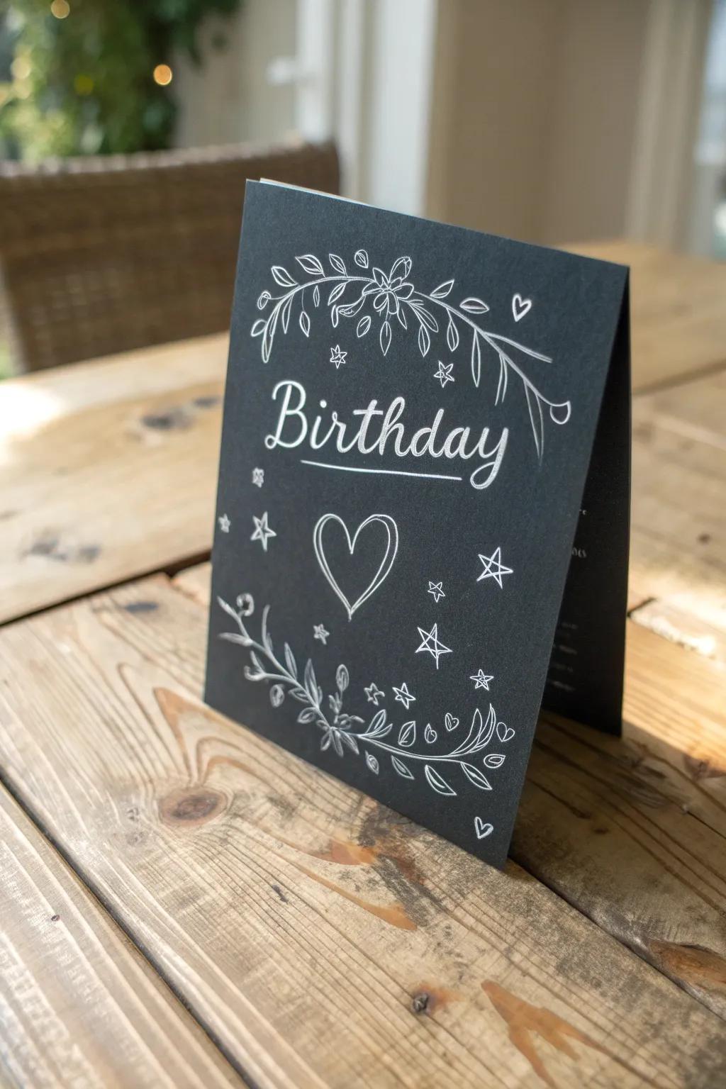 Embrace minimalist elegance with this charming chalkboard-inspired birthday card. Perfect for last-minute creativity!
