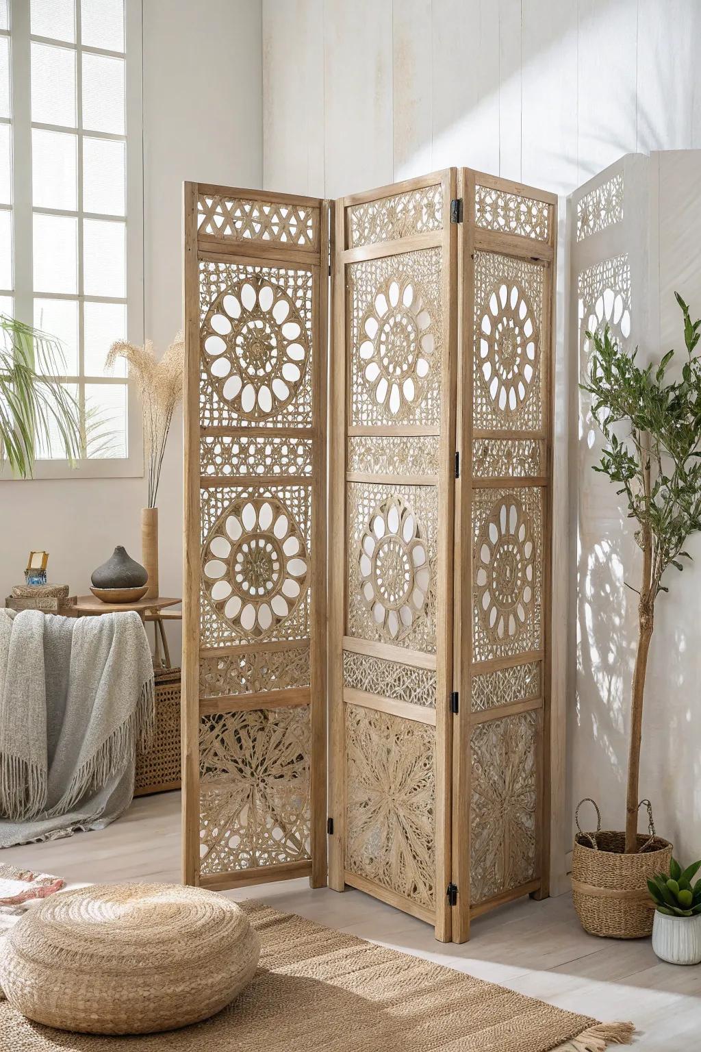 Elevate your space with a lattice that combines artistry and function. 🌿✨ #ScandiBoho #CraftedElegance