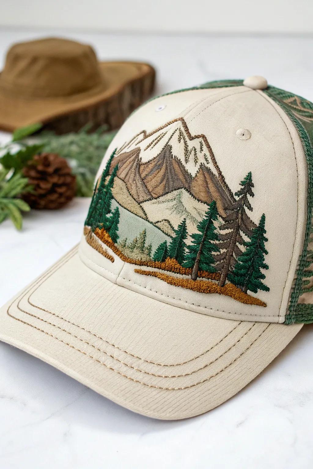 Embrace the serenity of nature with this beautifully embroidered mountain range lid. Perfect for lovers of minimalist and boho design.
