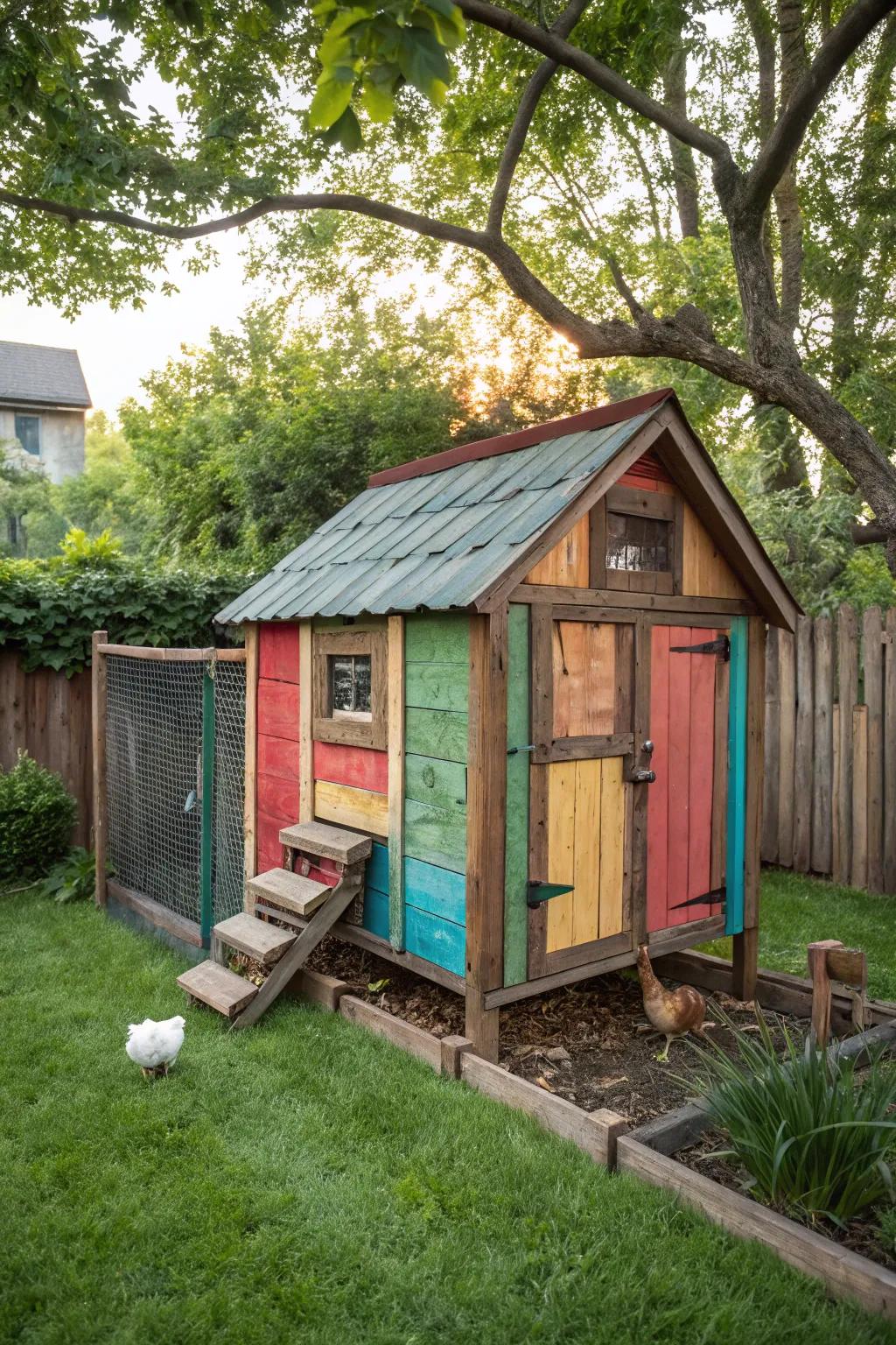 Transform leftover paint into a vibrant shield for your DIY chicken coop!