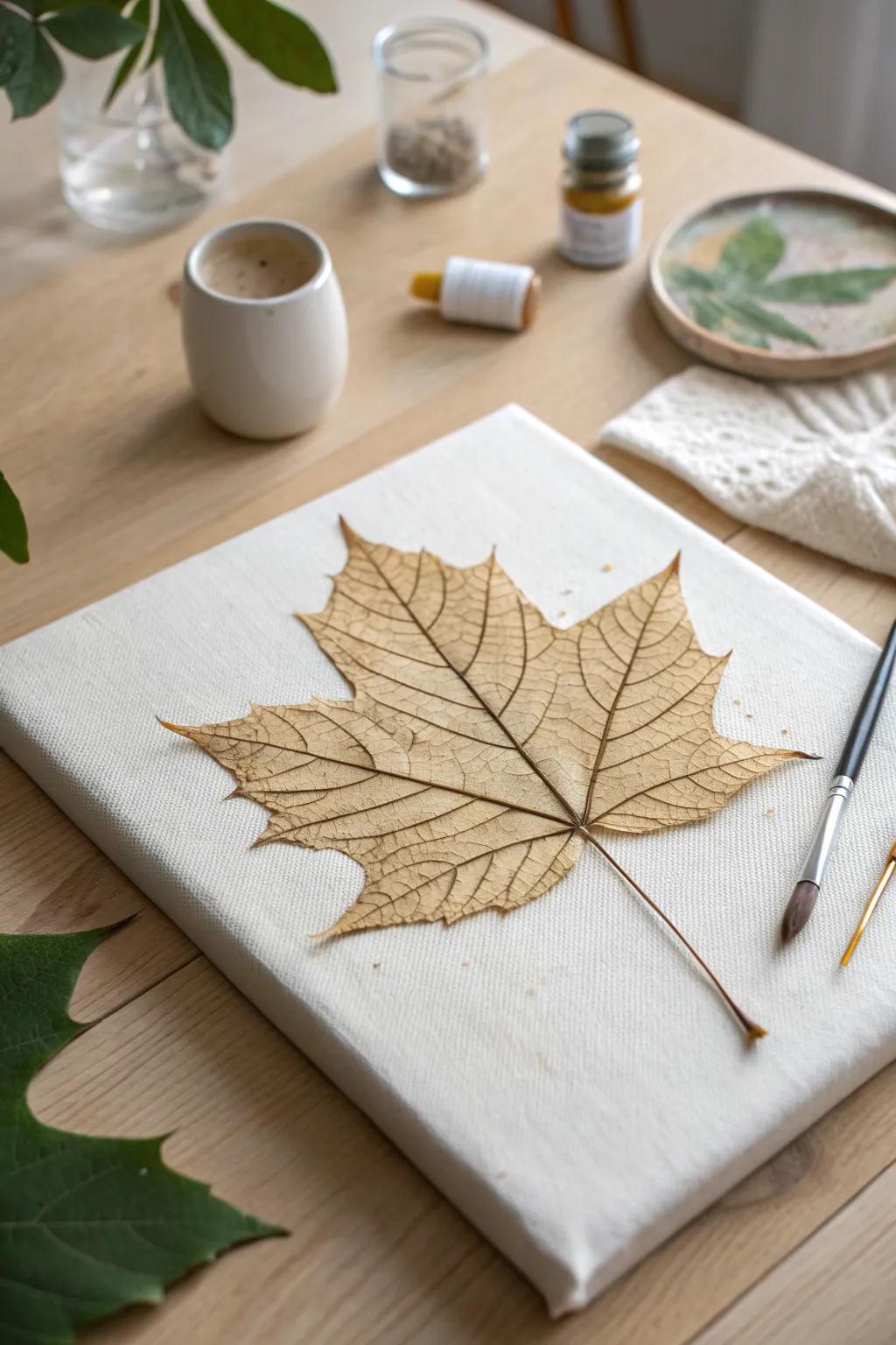 Bring the outdoors in with this stunning nature-inspired leaf art. Perfect for adding a touch of elegance to any space.
