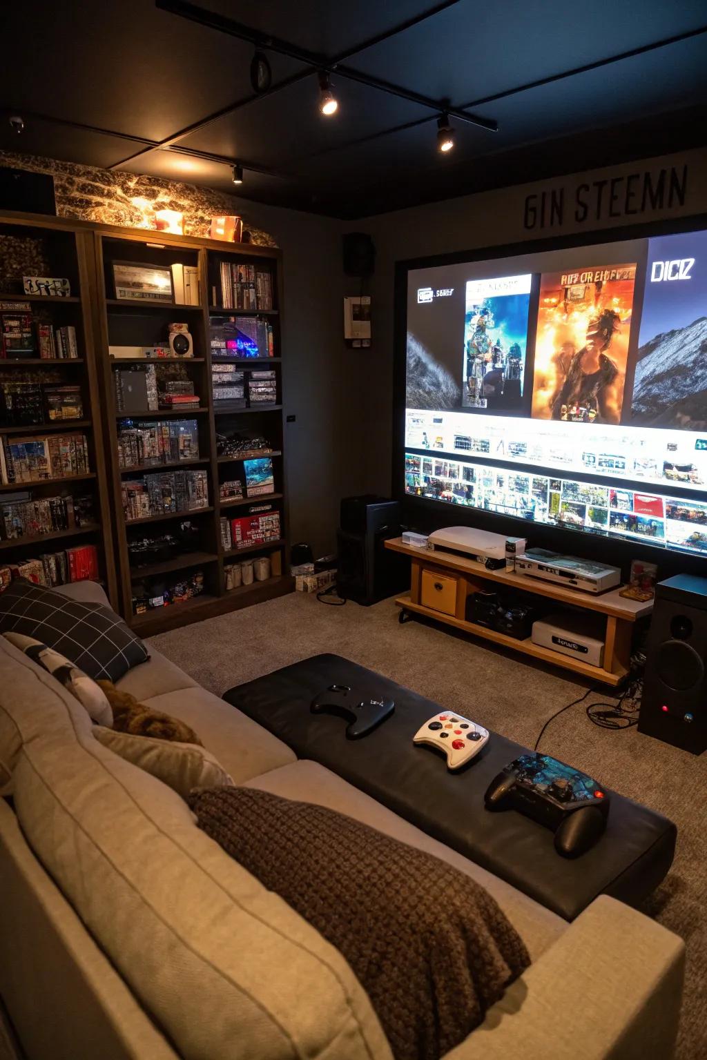 A game console zone for contemporary gaming experiences.
