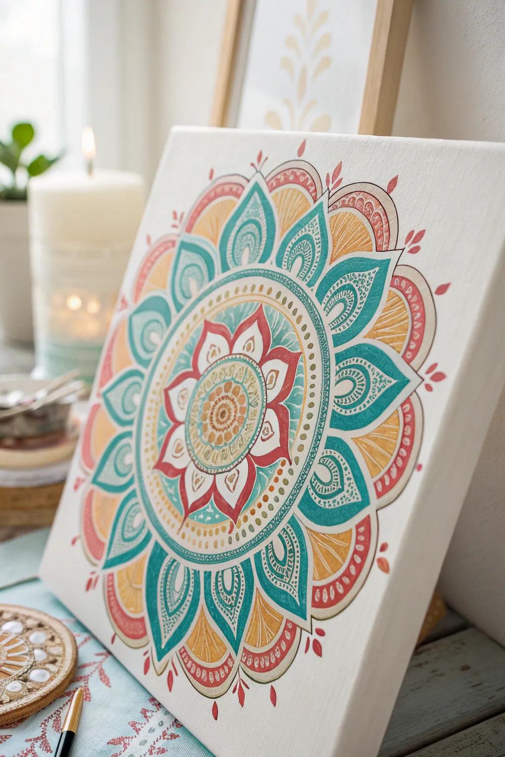 Discover the art of asymmetry with this vibrant mandala twist. Embrace creativity and focus with every brushstroke.