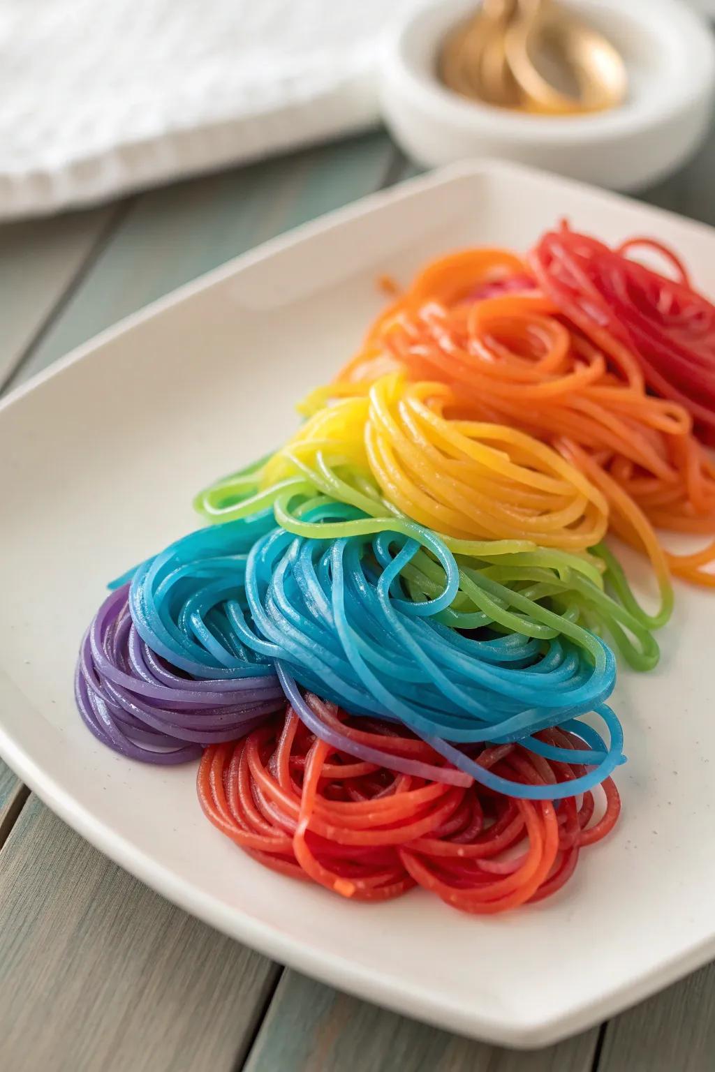 Dive into a rainbow of creativity with this tactile spaghetti art!