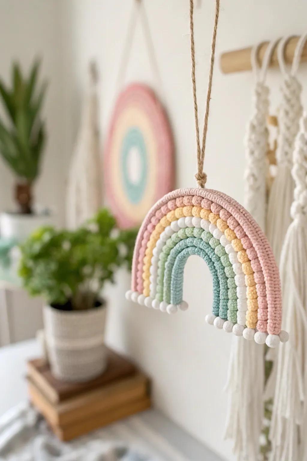 Catch a glimpse of happiness with this charming mini perler bead rainbow—an elegant touch of color and joy for your space.