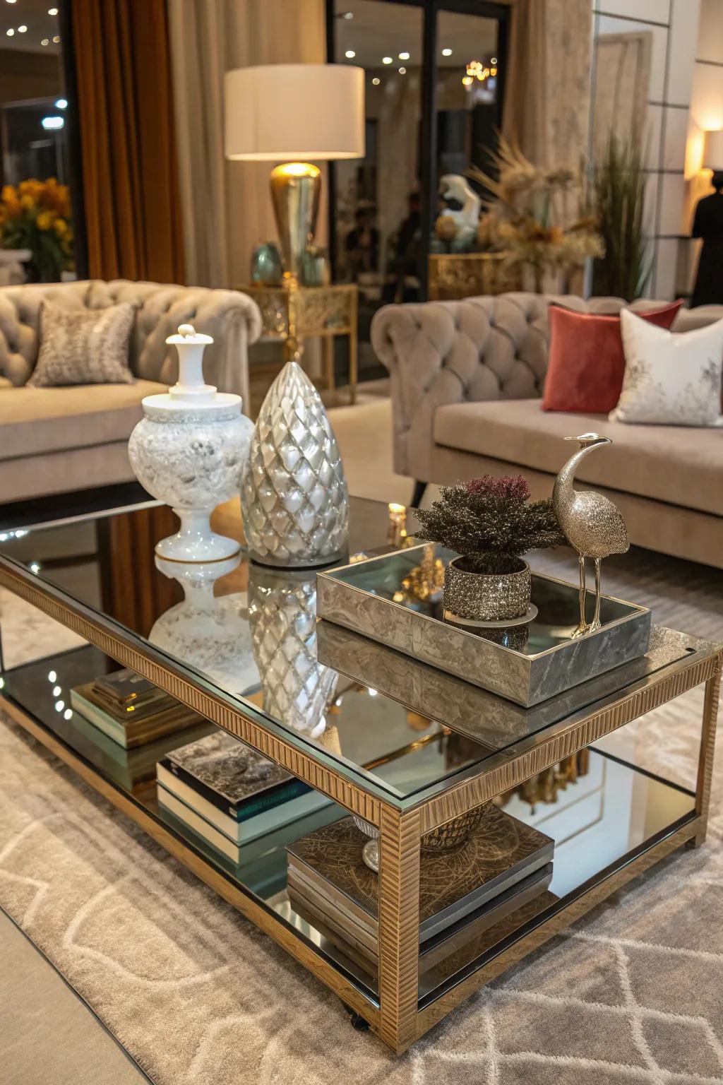 Artistic pieces reflect your personality on your mirror coffee table.