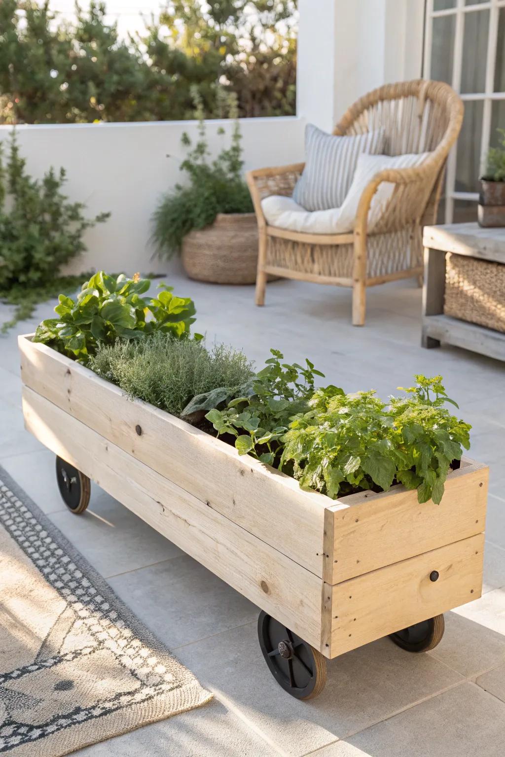 Effortlessly chase the sun with this chic mobile garden bed, perfect for a flexible and stylish outdoor space.